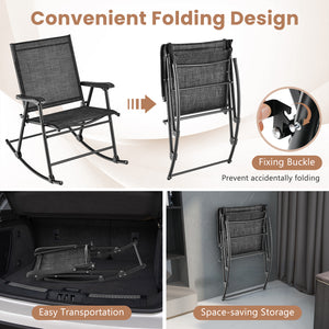 Folding Rocking Chair with Breathable Seat Fabric Set of 2-Black