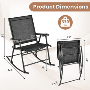 Folding Rocking Chair with Breathable Seat Fabric Set of 2-Black