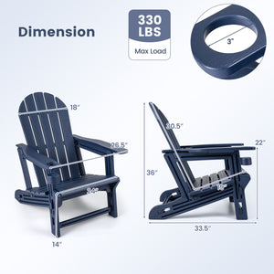 Set of 2 HDPE Adirondack Chair with Cup Holder and Wooden Texture for Patio-Blue
