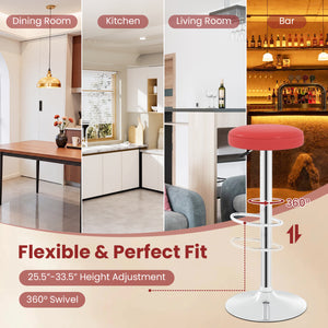 Set of 2 Height-adjustable Swivel Bar Stool with 360Â° Swivel bar stool-Red