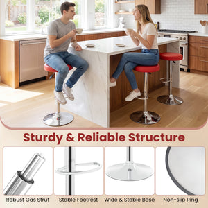 Set of 2 Height-adjustable Swivel Bar Stool with 360Â° Swivel bar stool-Red