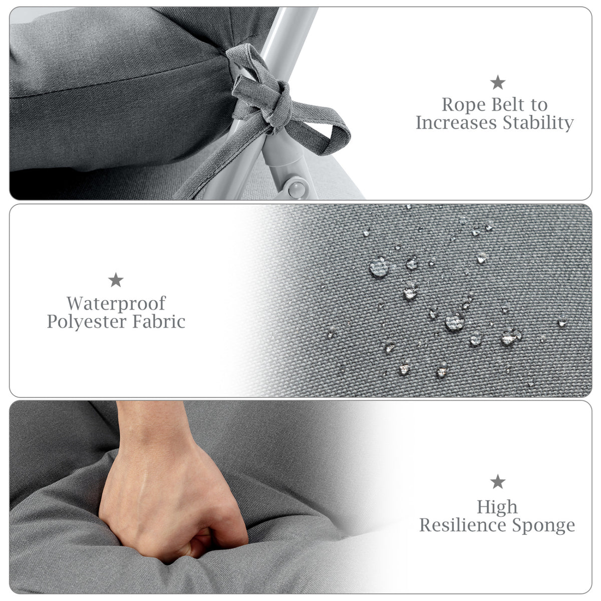 Set of 2 High Back Chair Cushion with Adjustable Height-Gray