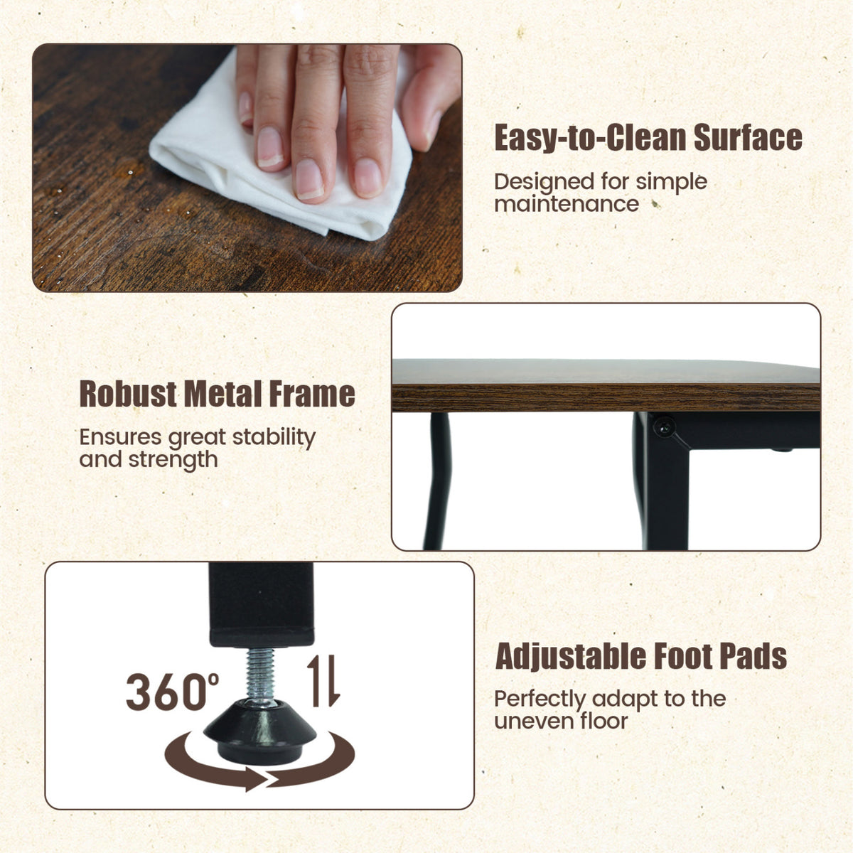 Set of 2 Industrial Side Tables with Charging Station & 3-Tier Shelves for Small Space-Rustic Brown