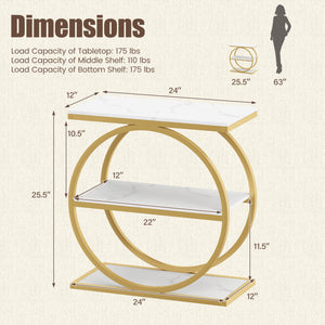 Set of 2 Industrial Faux Marble Side Table with Metal Frame for Small Spaces-White