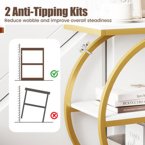 Set of 2 Industrial Faux Marble Side Table with Metal Frame for Small Spaces-White