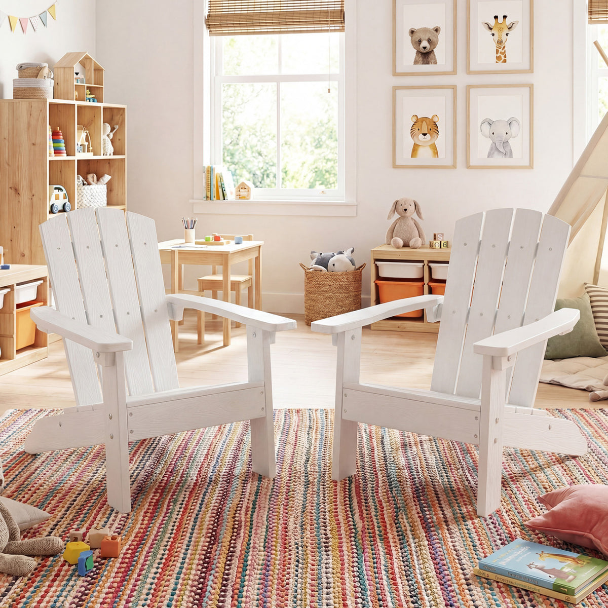 Set of 2 Kid's Adirondack Chair with with High Backrest and Armrests-White