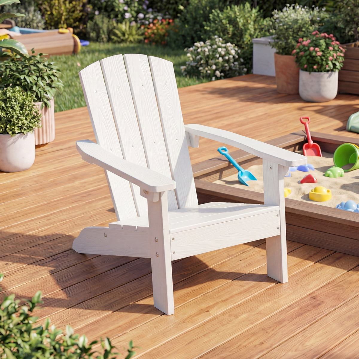 Set of 2 Kid's Adirondack Chair with with High Backrest and Armrests-White