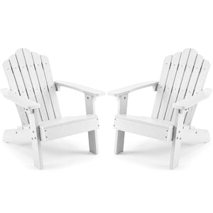 Set of 2 Kids Adirondack Chairs All-weather Outdoor Chairs for Children with Tilted High Backrest-White