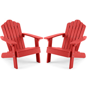 Set of 2 Kids Adirondack Chairs All-weather Outdoor Chairs for Children with Tilted High Backrest-Red