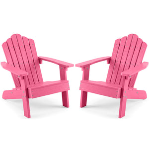 Set of 2 Kids Adirondack Chairs All-weather Outdoor Chairs for Children with Tilted High Backrest-Pink