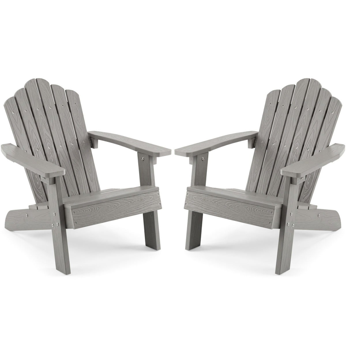 Set of 2 Kids Adirondack Chairs All-weather Outdoor Chairs for Children with Tilted High Backrest-Grey