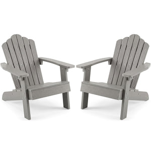 Set of 2 Kids Adirondack Chairs All-weather Outdoor Chairs for Children with Tilted High Backrest-Grey