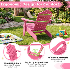Set of 2 Kids Adirondack Chairs All-weather Outdoor Chairs for Children with Tilted High Backrest-Pink