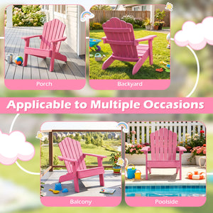Set of 2 Kids Adirondack Chairs All-weather Outdoor Chairs for Children with Tilted High Backrest-Pink