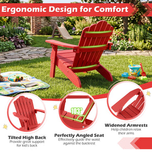 Set of 2 Kids Adirondack Chairs All-weather Outdoor Chairs for Children with Tilted High Backrest-Red