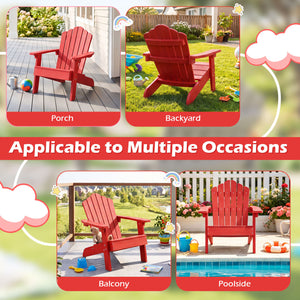 Set of 2 Kids Adirondack Chairs All-weather Outdoor Chairs for Children with Tilted High Backrest-Red