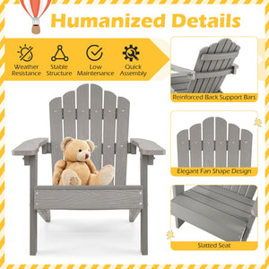 Set of 2 Kids Adirondack Chairs All-weather Outdoor Chairs for Children with Tilted High Backrest-Grey