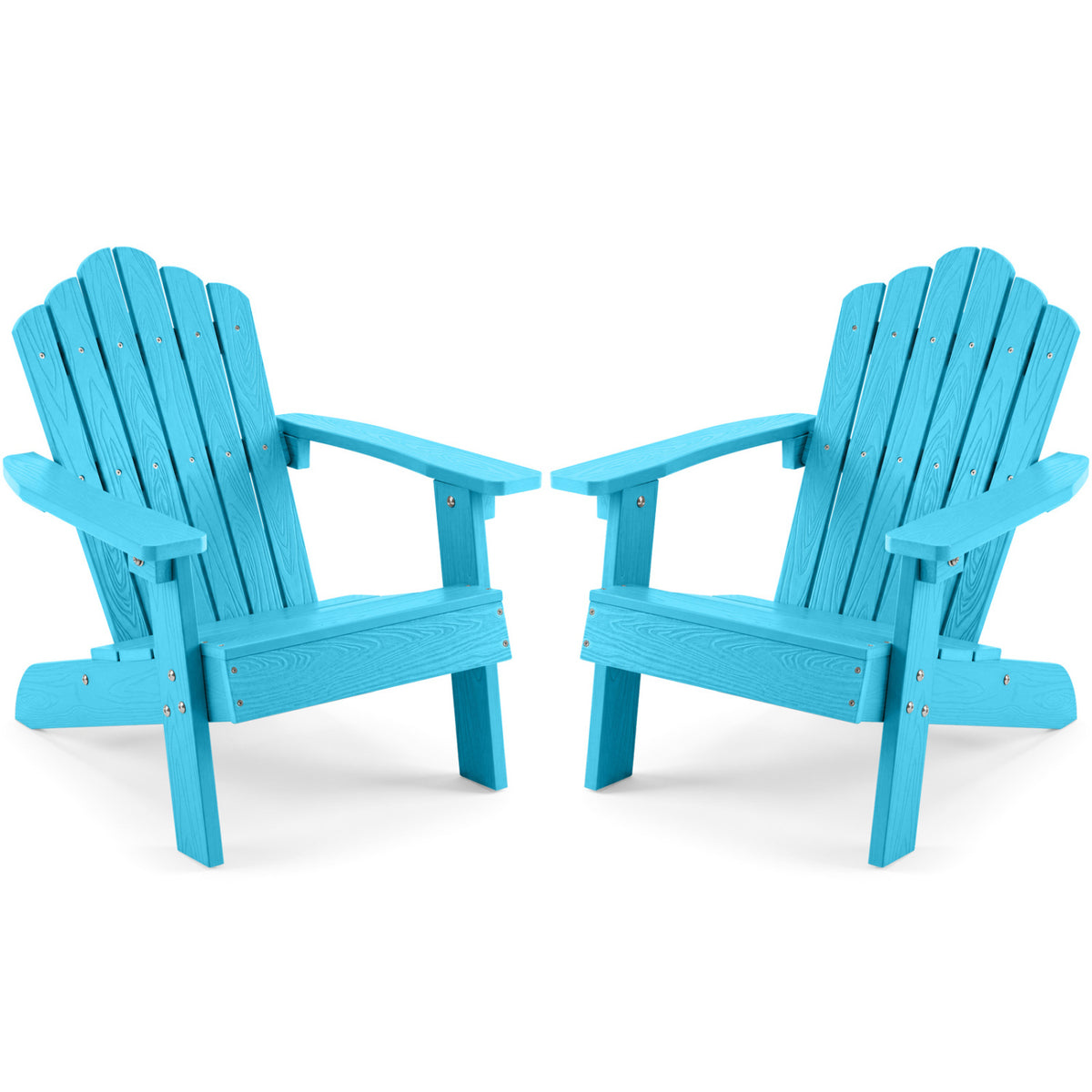 Set of 2 Kids Adirondack Chairs All-weather Outdoor Chairs for Children with Tilted High Backrest-Turquoise