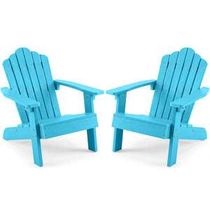 Set of 2 Kids Adirondack Chairs All-weather Outdoor Chairs for Children with Tilted High Backrest-Turquoise