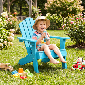 Set of 2 Kids Adirondack Chairs All-weather Outdoor Chairs for Children with Tilted High Backrest-Turquoise