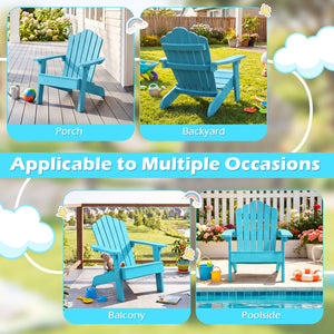 Set of 2 Kids Adirondack Chairs All-weather Outdoor Chairs for Children with Tilted High Backrest-Turquoise
