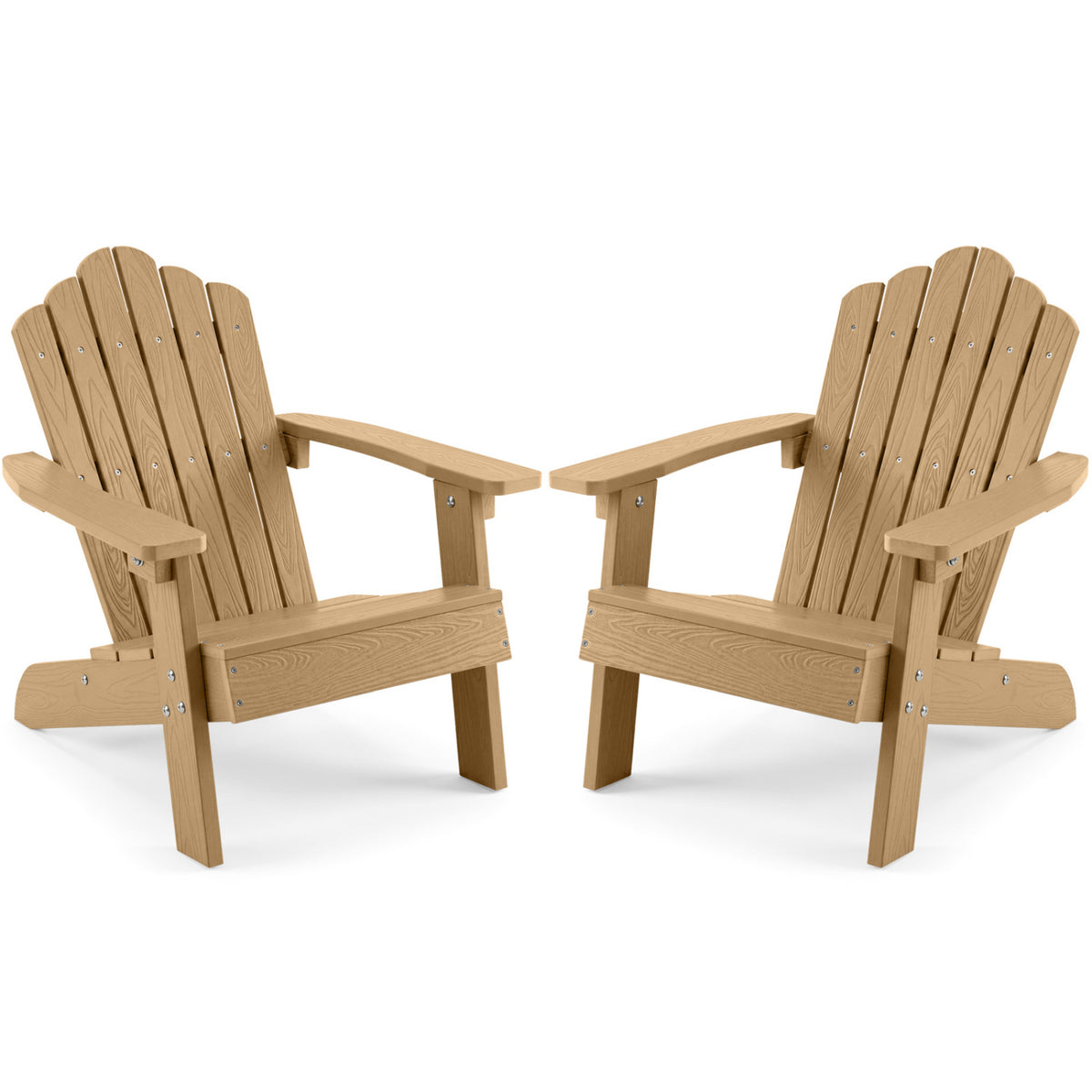 Set of 2 Kids Adirondack Chairs All-weather Outdoor Chairs for Children with Tilted High Backrest-Brown
