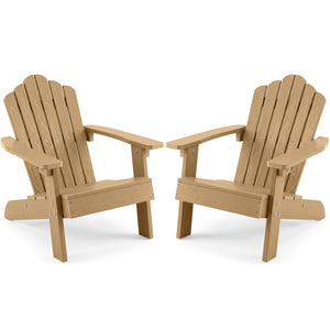 Set of 2 Kids Adirondack Chairs All-weather Outdoor Chairs for Children with Tilted High Backrest-Brown