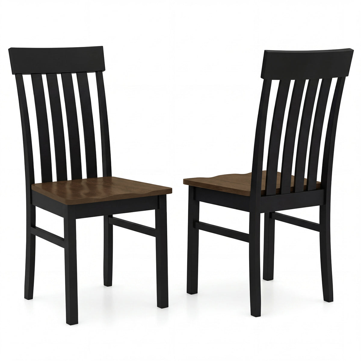 Set of 2 Kitchen Armless Dining Chairs with Slatted High Backrests-Black