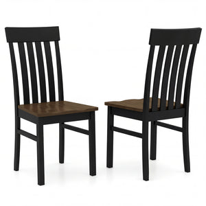 Set of 2 Kitchen Armless Dining Chairs with Slatted High Backrests-Black