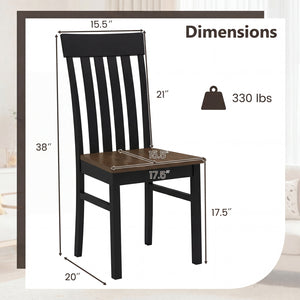 Set of 2 Kitchen Armless Dining Chairs with Slatted High Backrests-Black