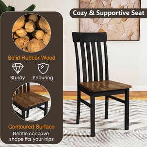 Set of 2 Kitchen Armless Dining Chairs with Slatted High Backrests-Black