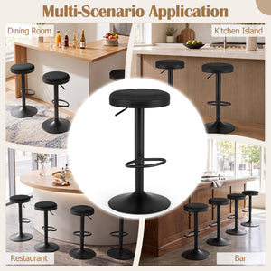 Set of 2 Kitchen Bar Stools with Height Adjustment Padded Seat and D-Shaped Footrest-Black