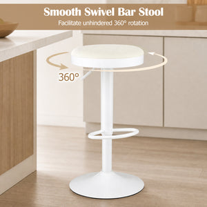 Set of 2 Kitchen Bar Stools with Height Adjustment Padded Seat and D-Shaped Footrest-White