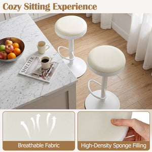 Set of 2 Kitchen Bar Stools with Height Adjustment Padded Seat and D-Shaped Footrest-White