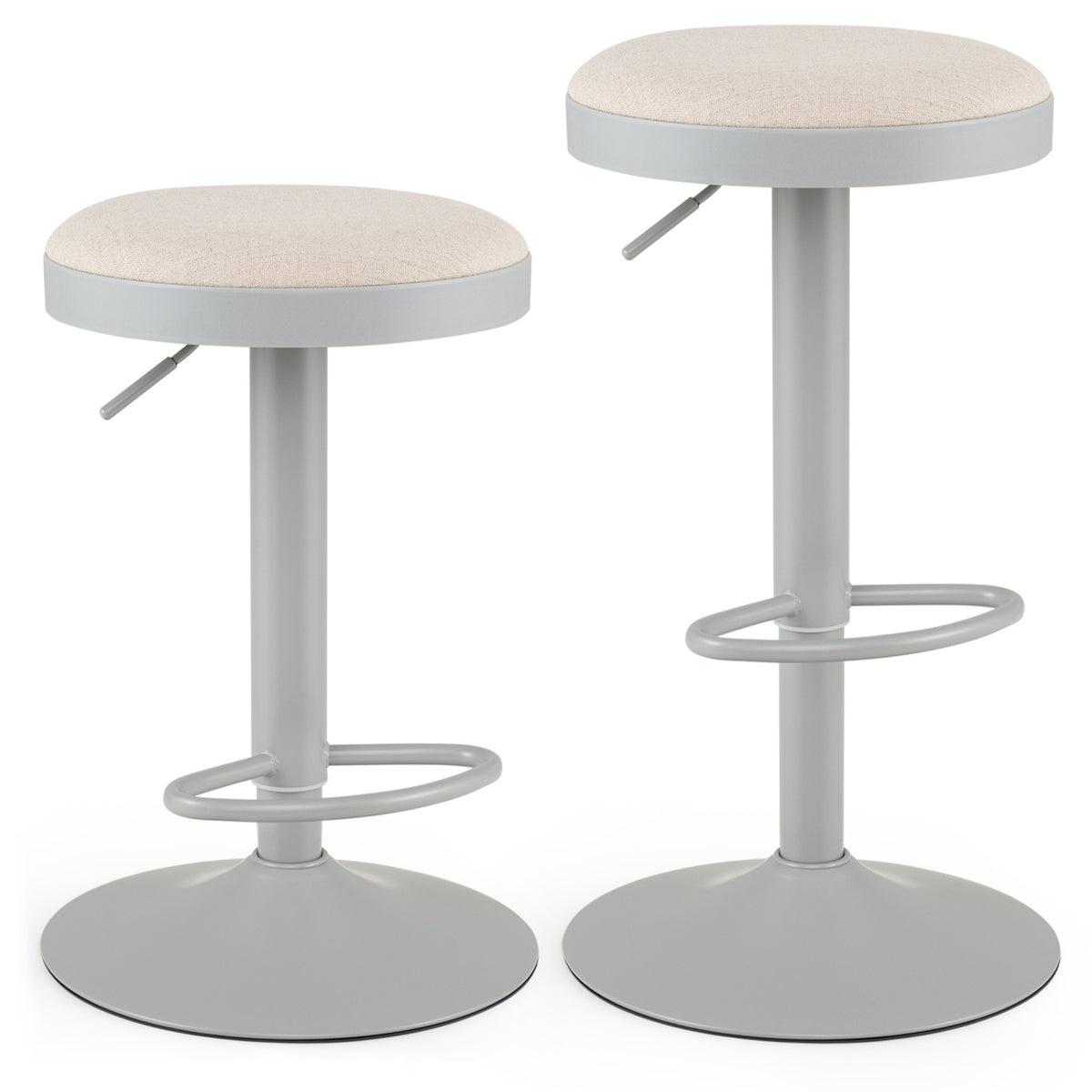 Set of 2 Kitchen Bar Stools with Height Adjustment Padded Seat and D-Shaped Footrest-Gray