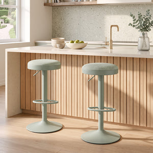 Set of 2 Kitchen Bar Stools with Height Adjustment Padded Seat and D-Shaped Footrest-Green