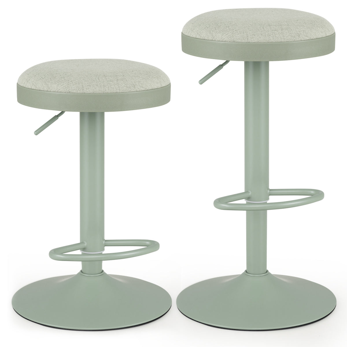 Set of 2 Kitchen Bar Stools with Height Adjustment Padded Seat and D-Shaped Footrest-Green