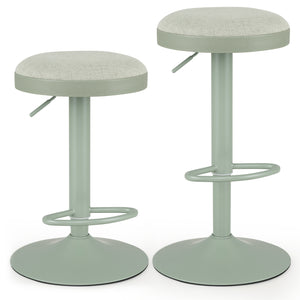 Set of 2 Kitchen Bar Stools with Height Adjustment Padded Seat and D-Shaped Footrest-Green