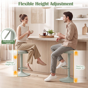 Set of 2 Kitchen Bar Stools with Height Adjustment Padded Seat and D-Shaped Footrest-Green