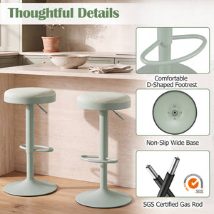 Set of 2 Kitchen Bar Stools with Height Adjustment Padded Seat and D-Shaped Footrest-Green