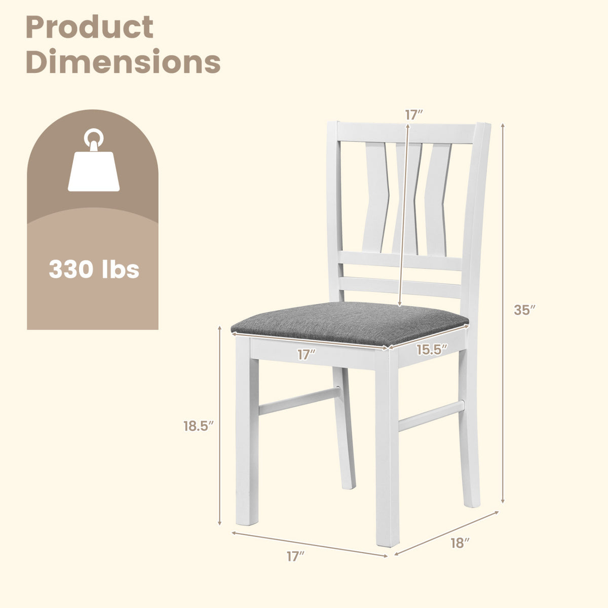 Set of 2 Linen Style Upholstered Kitchen Chairs with Wood Frames-White