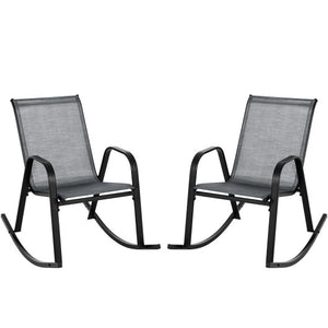 Set of 2 Metal Patio Rocking Chair with Breathable Seat Fabric-Gray
