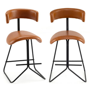 Set of 2 Modern Counter Height Stools 25 Inch Faux Leather Upholstered-Espresso