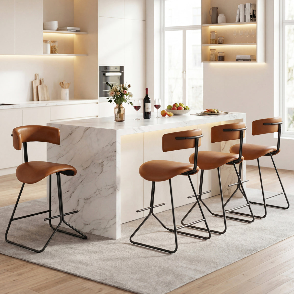 Set of 2 Modern Counter Height Stools 25 Inch Faux Leather Upholstered-Espresso