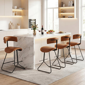Set of 2 Modern Counter Height Stools 25 Inch Faux Leather Upholstered-Espresso