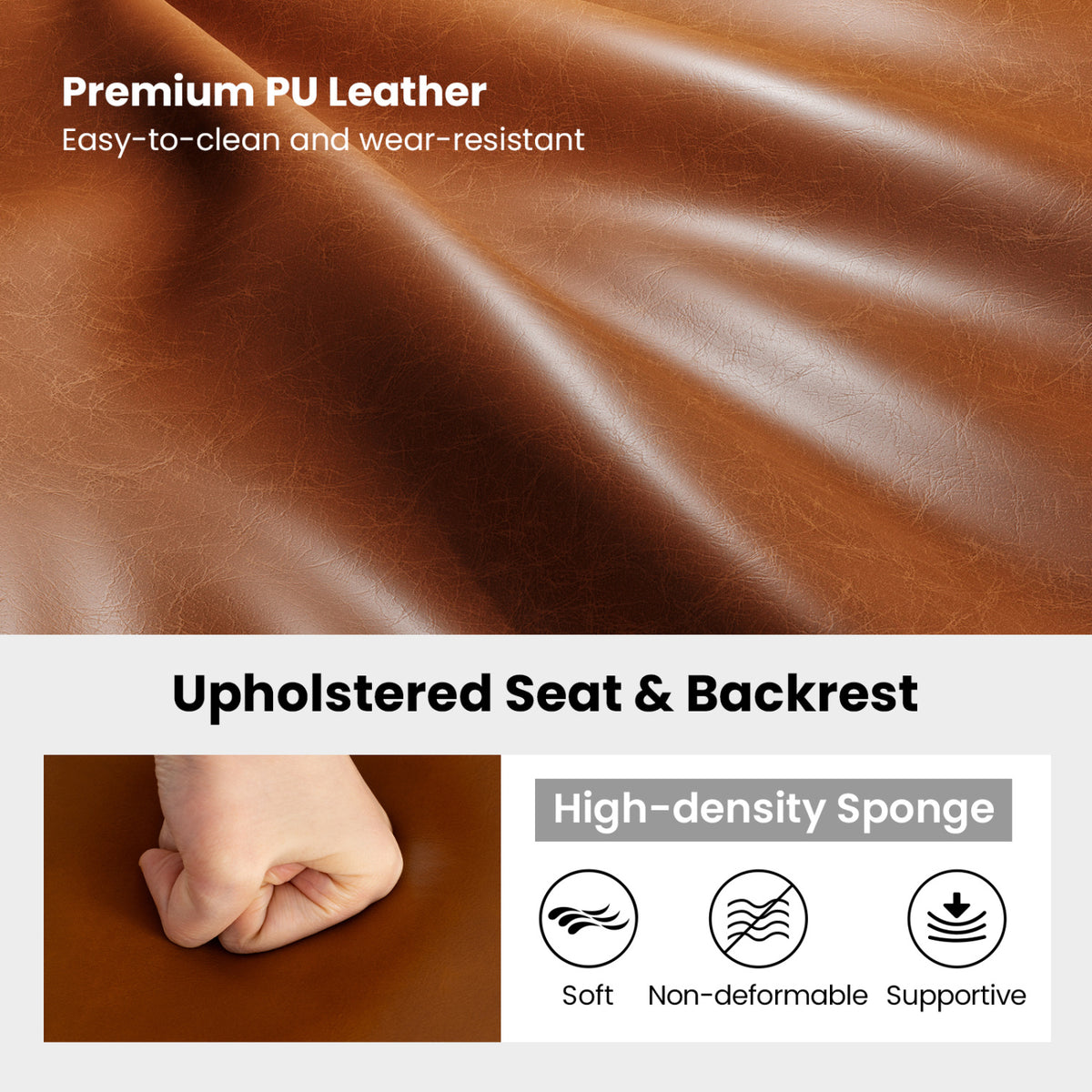 Set of 2 Modern Counter Height Stools 25 Inch Faux Leather Upholstered-Espresso