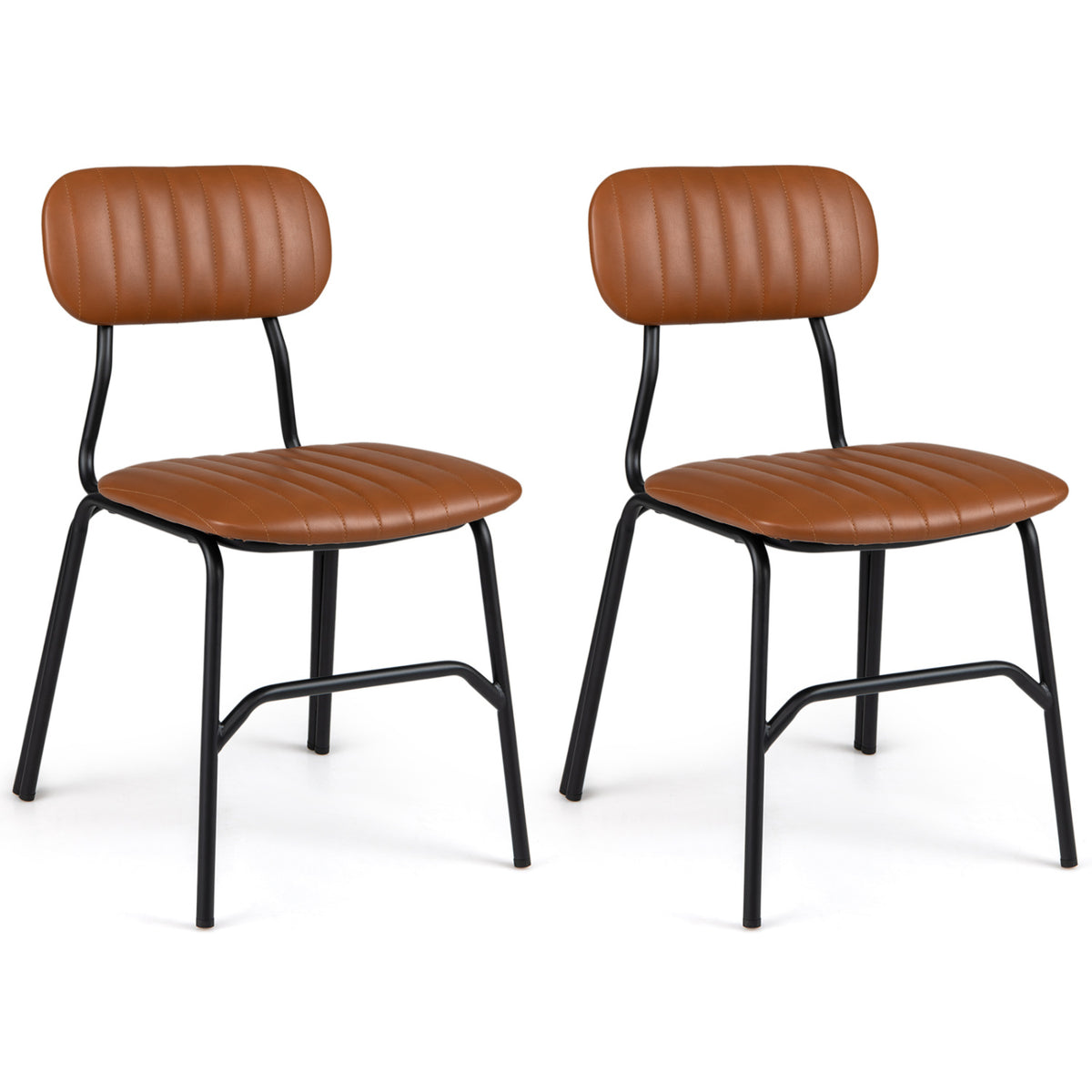 Set of 2 Modern Dining Chairs with Ergonomic Back Metal Legs Exquisite Rivet and Embellished Edges-Brown