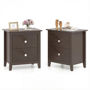 Set of 2 Modern Nightstand with two Drawers for Small Spaces-Rustic Brown