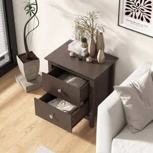 Set of 2 Modern Nightstand with two Drawers for Small Spaces-Rustic Brown