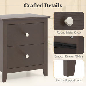 Set of 2 Modern Nightstand with two Drawers for Small Spaces-Rustic Brown